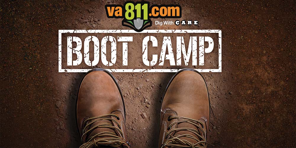 Virginia 811 Bootcamp Logo over image of work boots on ground